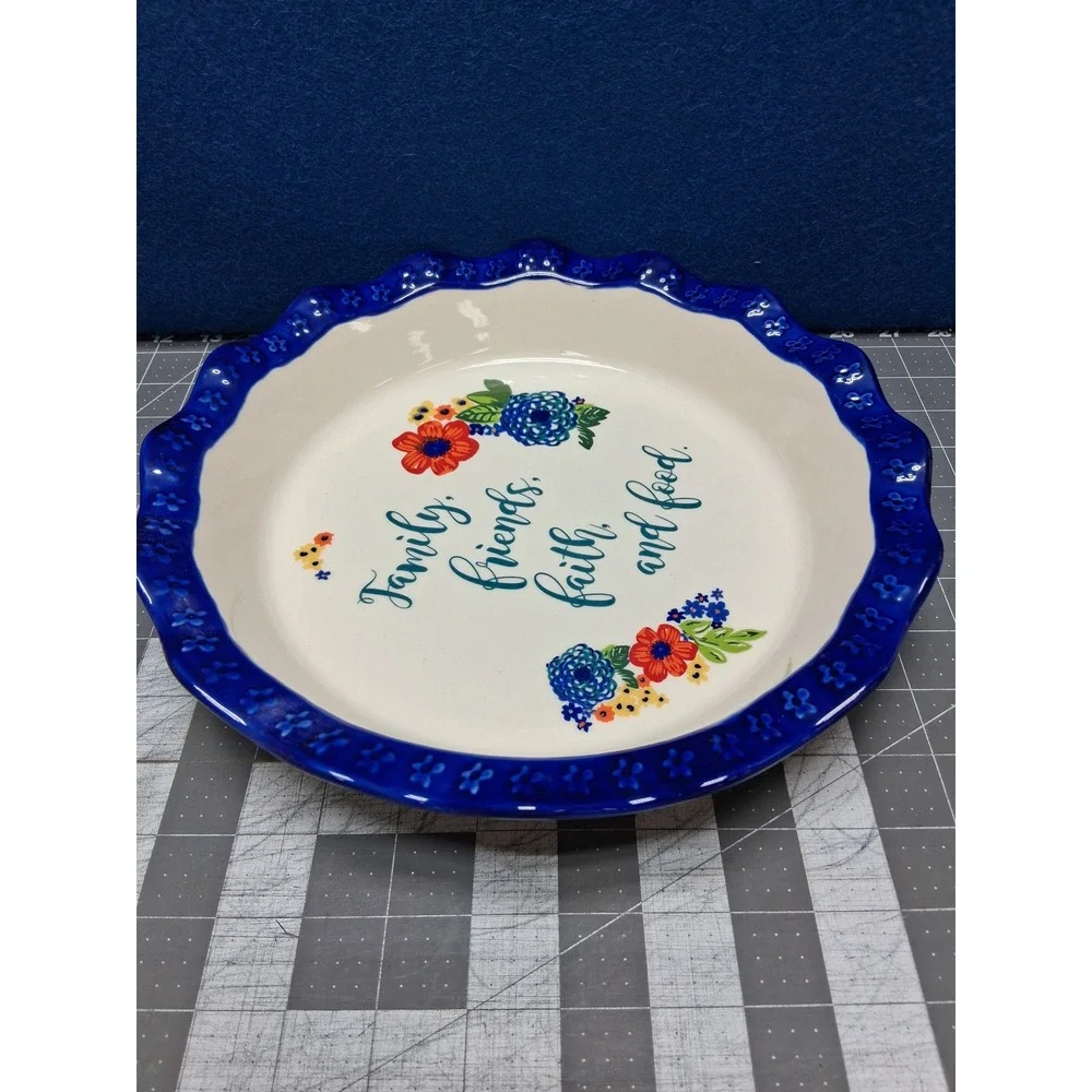 Pioneer Woman Pie Plate Multicolor Dazzling Dahlias Sentiment Stoneware 12216801